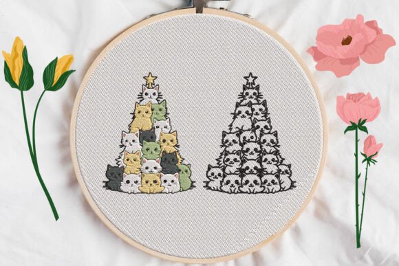 Cat Christmas Tree Embroidery