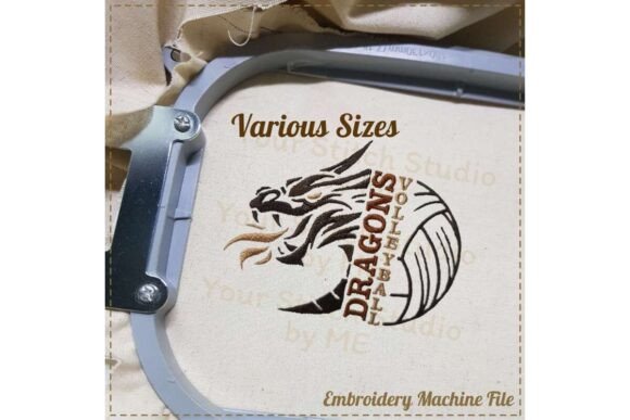 Drafting the Dragon Volleyball Embroidery Design