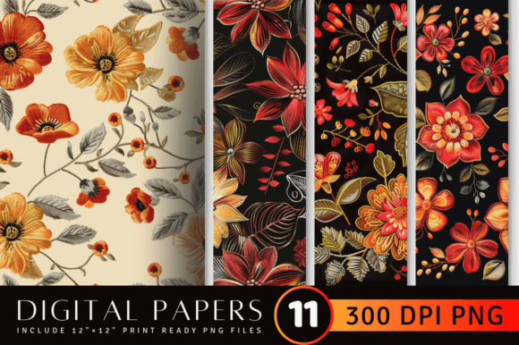 Fall Embroidery Flowers Digital Paper Review