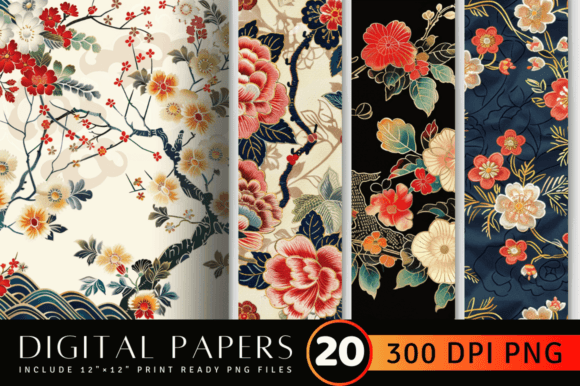 Japanese Floral Embroidery Digital Pape Review