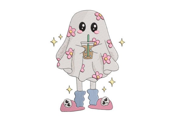 Spooky Ghost Drinking Coffee Embroidery Design Review